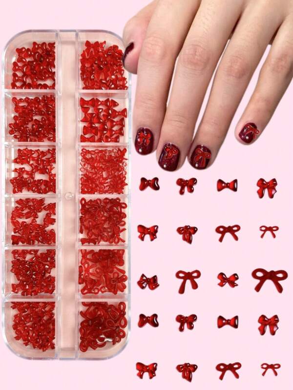 1Box Mixed Red Translucent Resin Butterfly Mini Streamer Bow Nail Art Decorations, Suitable For Christmas & New Year Diy Nail Supplies Nails Nail Charms Nail Gems