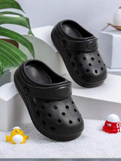 Zuecos de niño de con diseño calado y sólido, Cómodas chanclas casuales antideslizantes para niños para exterior, playa y ducha
