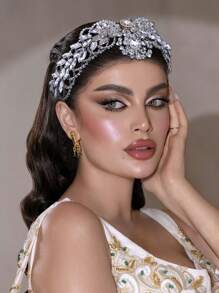 1 件迷人新娘额头珠宝头带带水晶装饰，女士发饰，适合婚礼、派对、摄影 - 銀色 - 查看 2