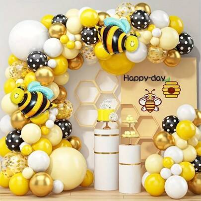 118pcs Bee Theme Balloon Garland Arch Kit, Wedding Decor, Birthday Party Decor, Anniversary Decor, Graduation Decor, Holiday Decor, Mother's Day Decor, Indoor & Outdoor Decor, Home Decor, Room Decor