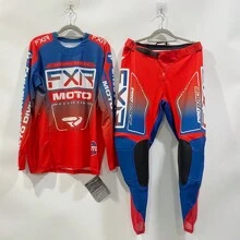 2024 蓝色橙色黄色摩托服套装摩托车服装透气组合 - 紅藍 - 查看 7