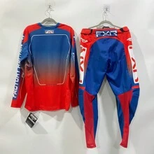 2024 蓝色橙色黄色摩托服套装摩托车服装透气组合 - 紅藍 - 查看 8