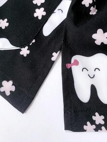 Work Uniform Teeth Print Dentist Comfortable Short Sleeve Scrubs V-Neck Top Clinic Pharmacy Nursing Accessories Blouse New - Multicolor - View 6