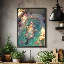 1pc Cat Canvas Wall Art Print In Bathtub, Cute Cat Poster For Bathroom Decoration, Whimsical Cat Artwork, Dopamine Enhanced Canvas Painting, Modern Cat Wall Art Suitable For Bedroom, Living Room, Kitchen, Office, Coffee Shop, And Bathroom Decoration,No Frame