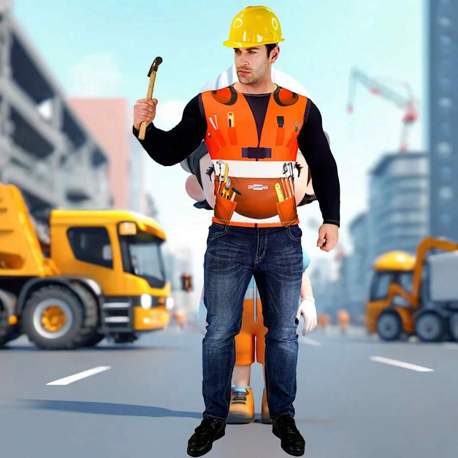 Disfraz de camiseta de obrero de construcción para hombres, disfraz para fiesta divertida - Multicolor - Ver 1