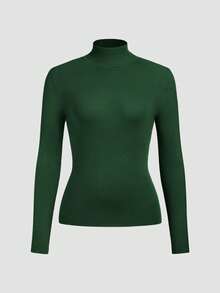 女士纯色立领长袖针织套头衫，休闲、舒适、百搭的办公服装