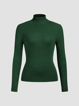 女士纯色立领长袖针织套头衫，休闲、舒适、百搭的办公服装