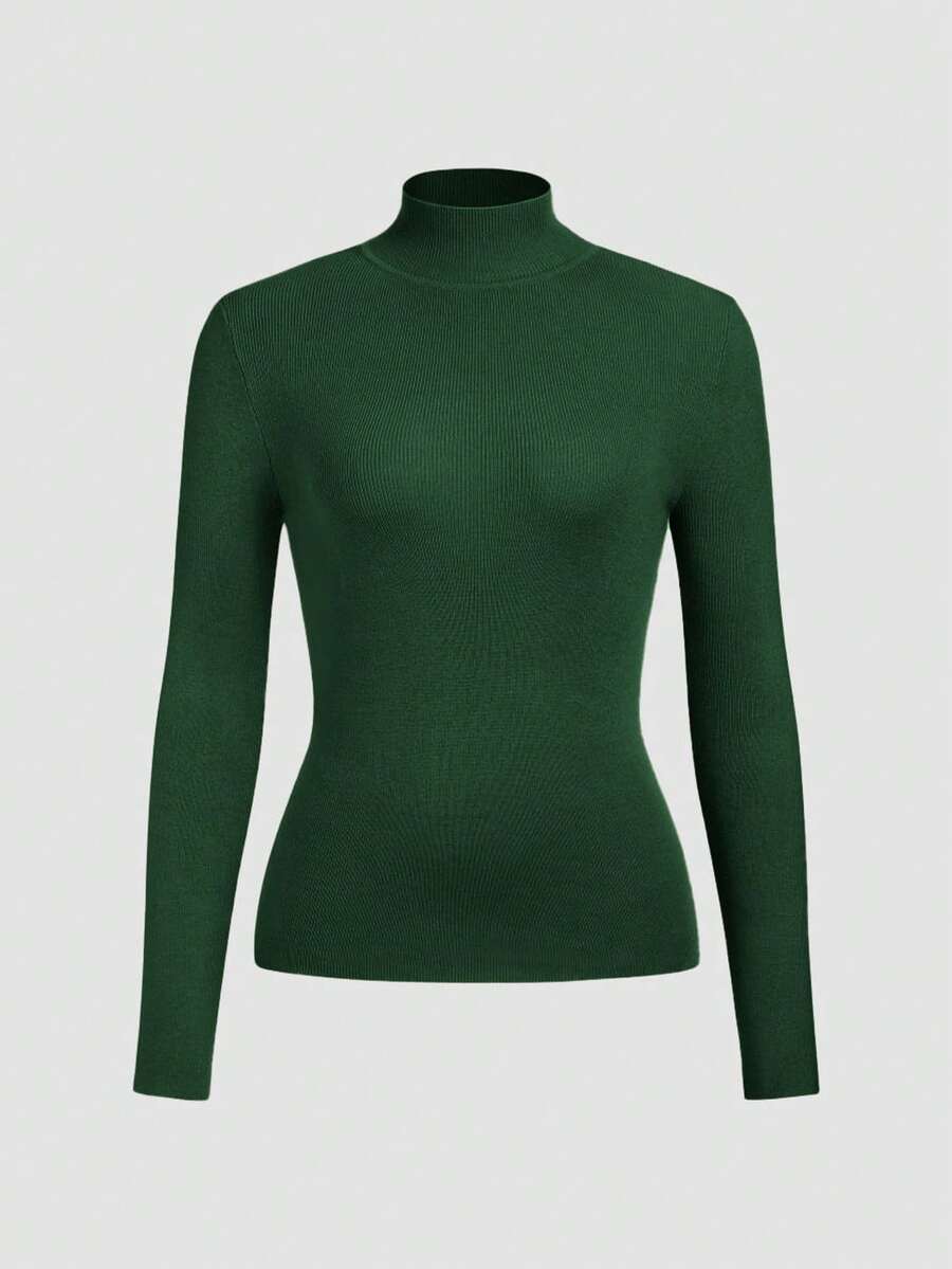 女士纯色立领长袖针织套头衫，休闲、舒适、百搭的办公服装