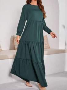 Women's Elegant Solid Color Long Sleeve Dress, Spring/Summer, Modest