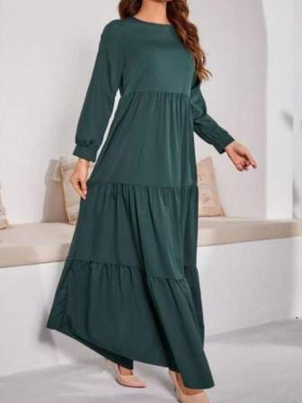 Women's Elegant Solid Color Long Sleeve Dress, Spring/Summer, Modest