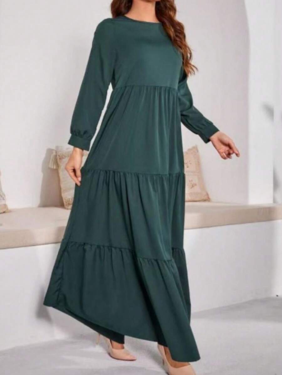 Women's Elegant Solid Color Long Sleeve Dress, Spring/Summer, Modest