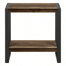 Mesa auxiliar, mesita de noche, lámpara para sala de estar o dormitorio, de laminado marrón y metal negro de estilo industrial - MARRÓN como en la foto - Ver 8