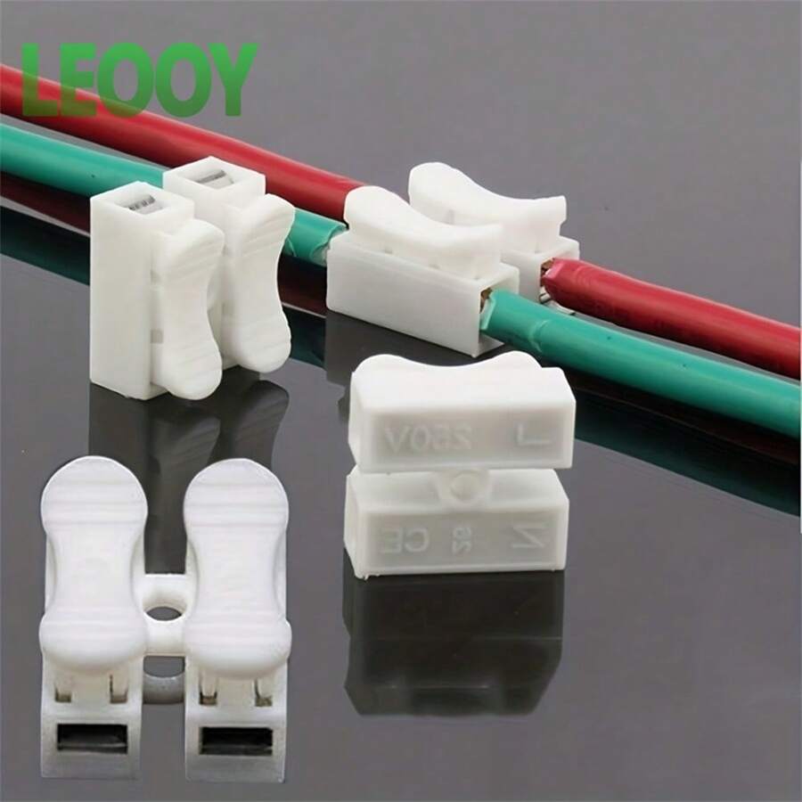 leooy 批发连接器，1000个/500个/300个/100个多种规格可选，快速接线端子，推入式连接器，2针阻燃LED灯连接器，CH-2快速接线端子双位按压式线夹端子灯自锁端子连接器接线工具