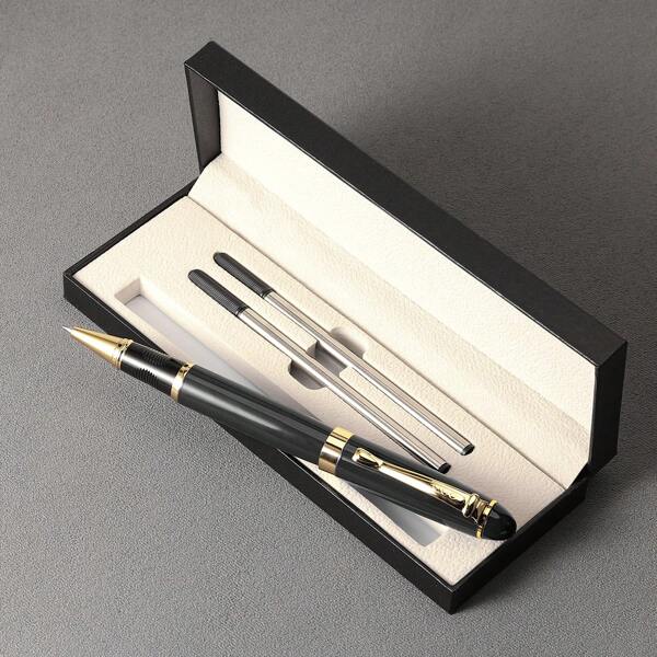 1pc Business Elegant Metal Ballpoint Pen With Black Ink Cartridge, Professional Office Signing Pen, Smooth Writing Holiday Gift