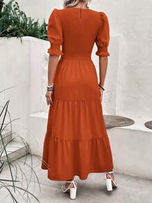Women's Summer Dress Casual Crewneck Short Sleeve Smock Boho Flowy Dress Spring Summer Holiday Vacation Valentine Going Out Outfits - 磚紅色 - 查看 2