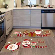 Set Of 3 Decorative Christmas Kitchen Mats, Santa Claus And , Non-Slip - 鏽棕色 - 查看 2