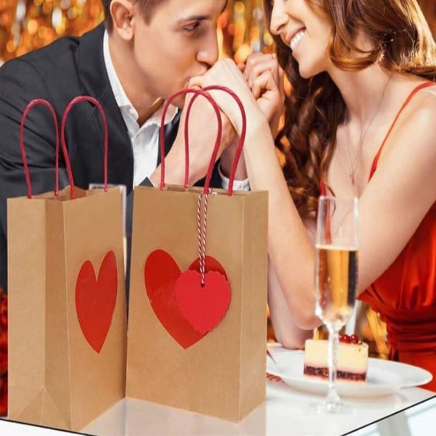 Bộ 30/20/10 Bộ túi quà tặng ngày lễ tình nhân thiết thực, có thẻ treo và dây thừng màu đỏ và trắng, Túi đựng quà bằng giấy Kraft có quai xách, Túi đựng kẹo ngày lễ tình nhân, Túi đựng quà, Túi đựng quà tiệc trái tim đỏ, Hoàn hảo để trang trí và lưu trữ cho bữa tiệc ngày lễ tình nhân - nâu và đỏ - Xem 1