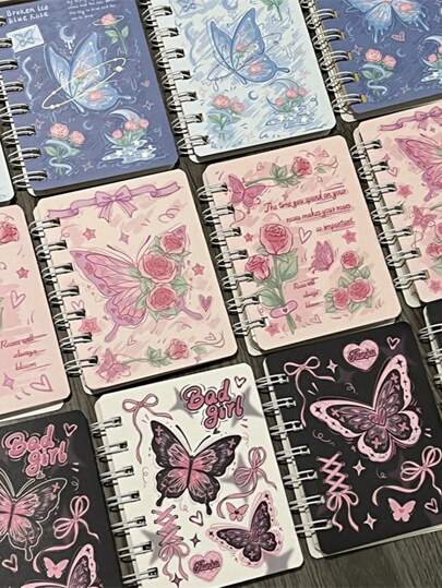 1pc Random Romantic Wind A7 Coil Notebook Thickened Small Homework Notebook Gift Book Stationery Supplies,School Supplies,Back To School