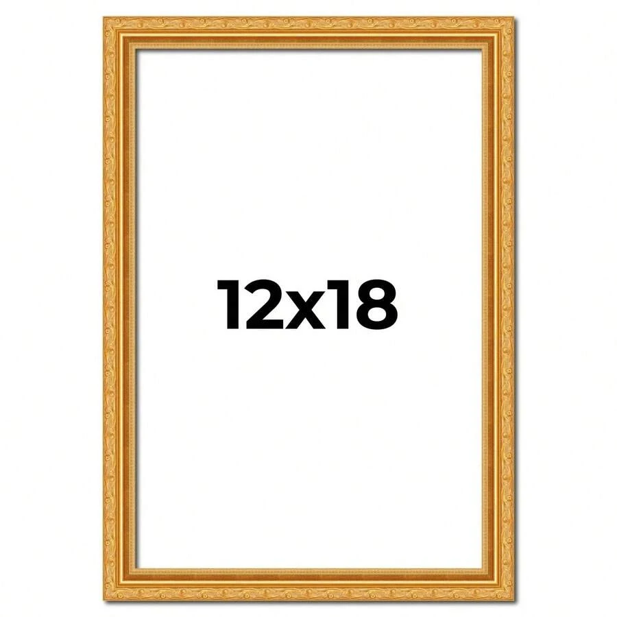 Custompictureframes.Com 12x18 Gold Wood Picture Frame - UV Acrylic Foam Board Backing Hanging Hardware - Gold - View 1