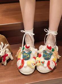 1 双全新可爱圣诞拖鞋，适合女士和青少年，毛绒内衬冬季拖鞋，家庭圣诞风格