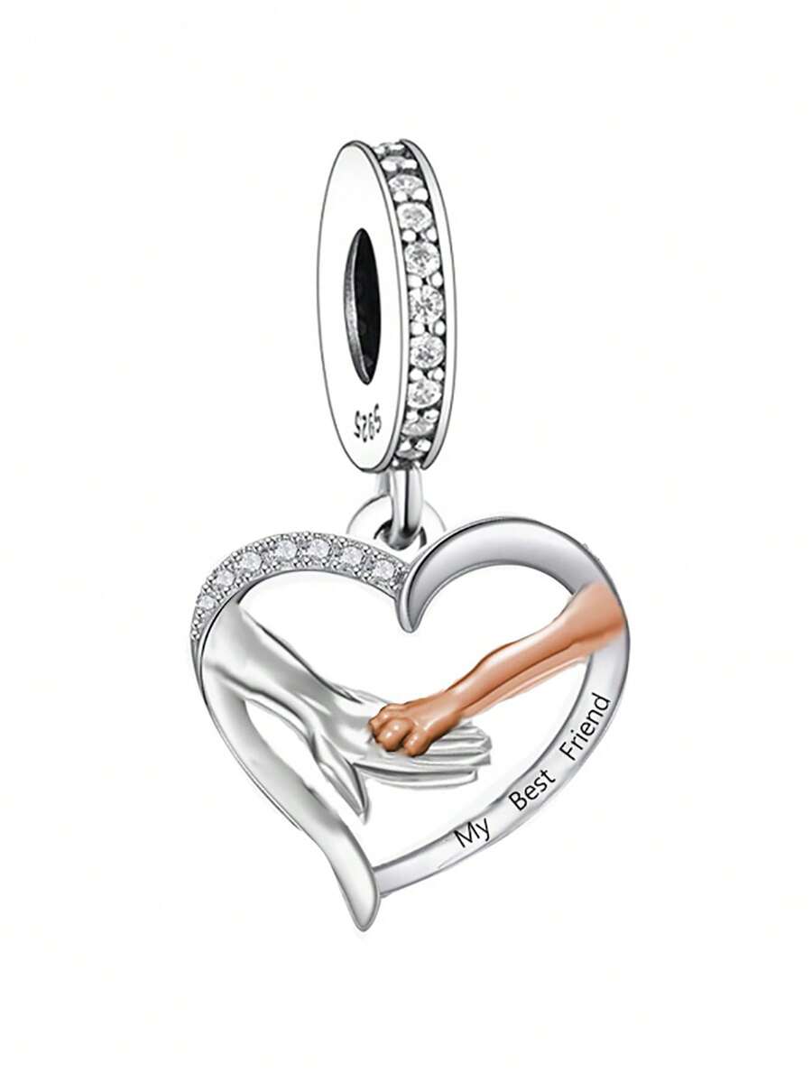 HuooNew 1 件优雅 925 纯银人与宠物友谊吊坠，DIY 手链珠子，宠物纪念品 - 銀色 - 查看 1