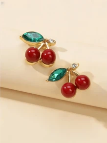 1 Pair Fashionable Versatile Minimalist Cherry Earrings - Red - View 3
