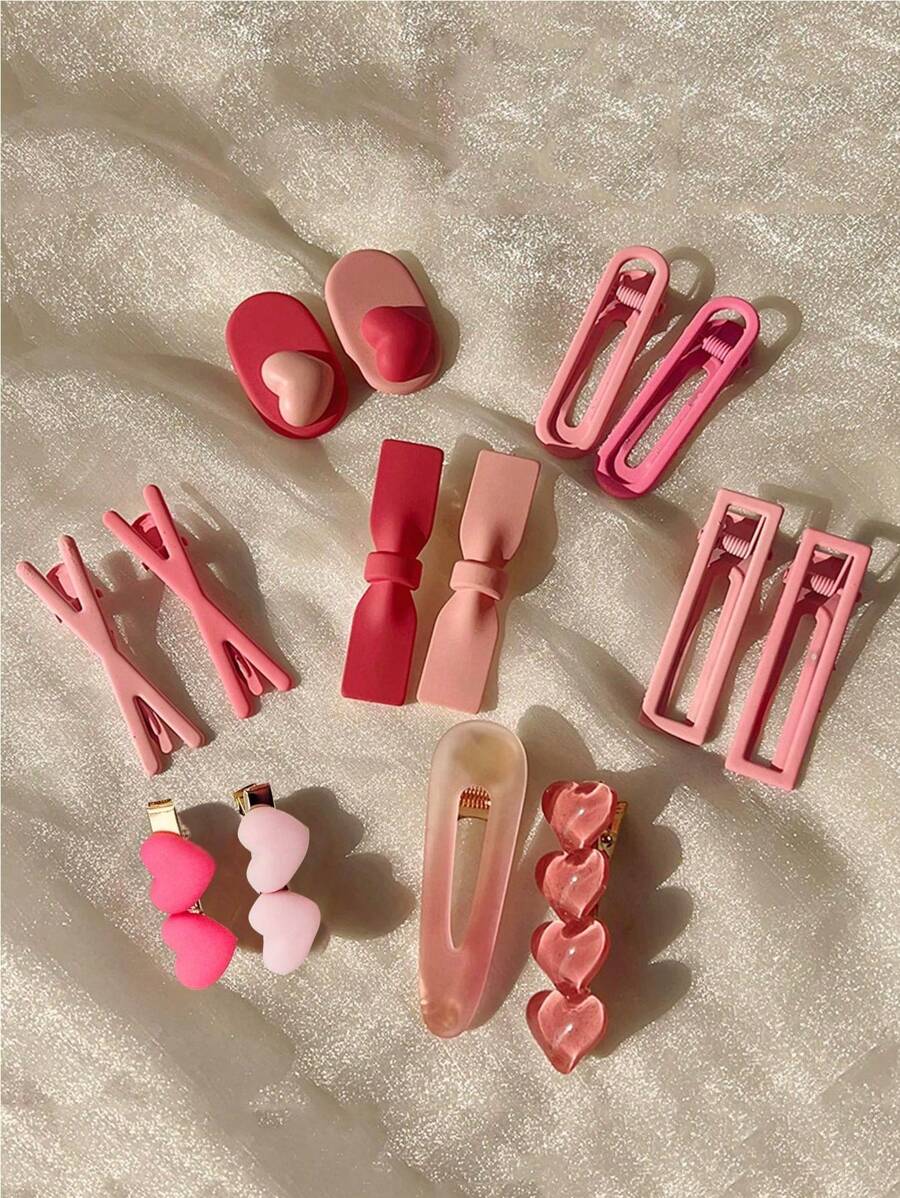 5pcs Fashion Versatile White Heart-Shaped Hair Clips