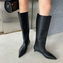 Women's Pointed Toe Thigh High Boots, Chunky Heel Riding Boots, Fashion Boots For Autumn/Winter - Black - View 4