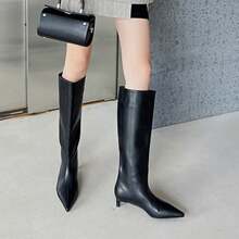 Women's Pointed Toe Thigh High Boots, Chunky Heel Riding Boots, Fashion Boots For Autumn/Winter - Black - View 2