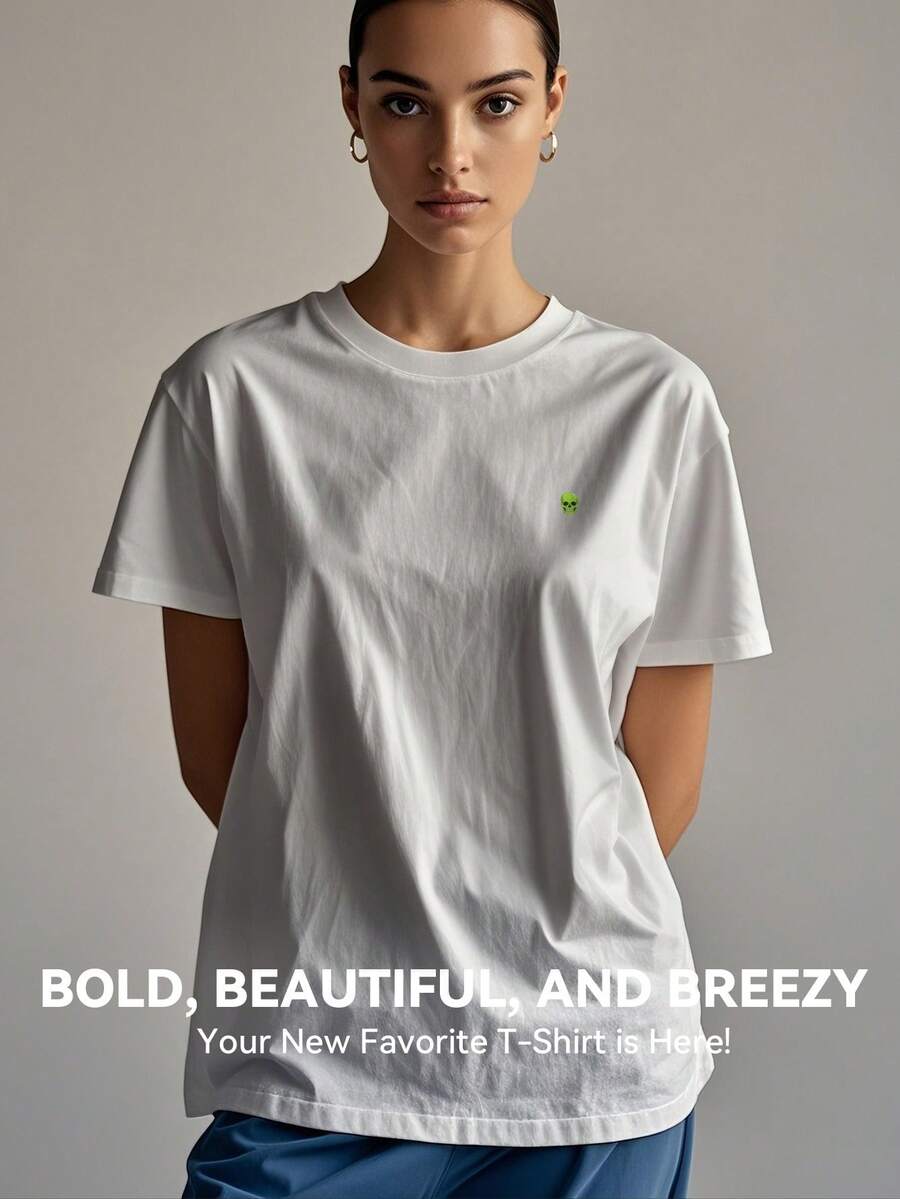 Women's Print Short Sleeve T-Shirt, Black & White Shirt, 180gsm Shirt, Crew Neck Short Sleeve T-Shirt, Breathable & Comfortable Casual Sports Fitness Tee, Casual Vintage Style, Suitable For Summer, Beach Holiday Crew Neck Short Sleeve Casual T-Shirt, Summer Tee