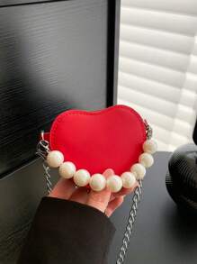 时尚、可爱、优雅的迷你爱心包，有酒红色、粉色、黑色和白色可选，珍珠手提包、单肩斜挎包、零钱包，非常适合日常外出、圣诞节、春节和生日礼物