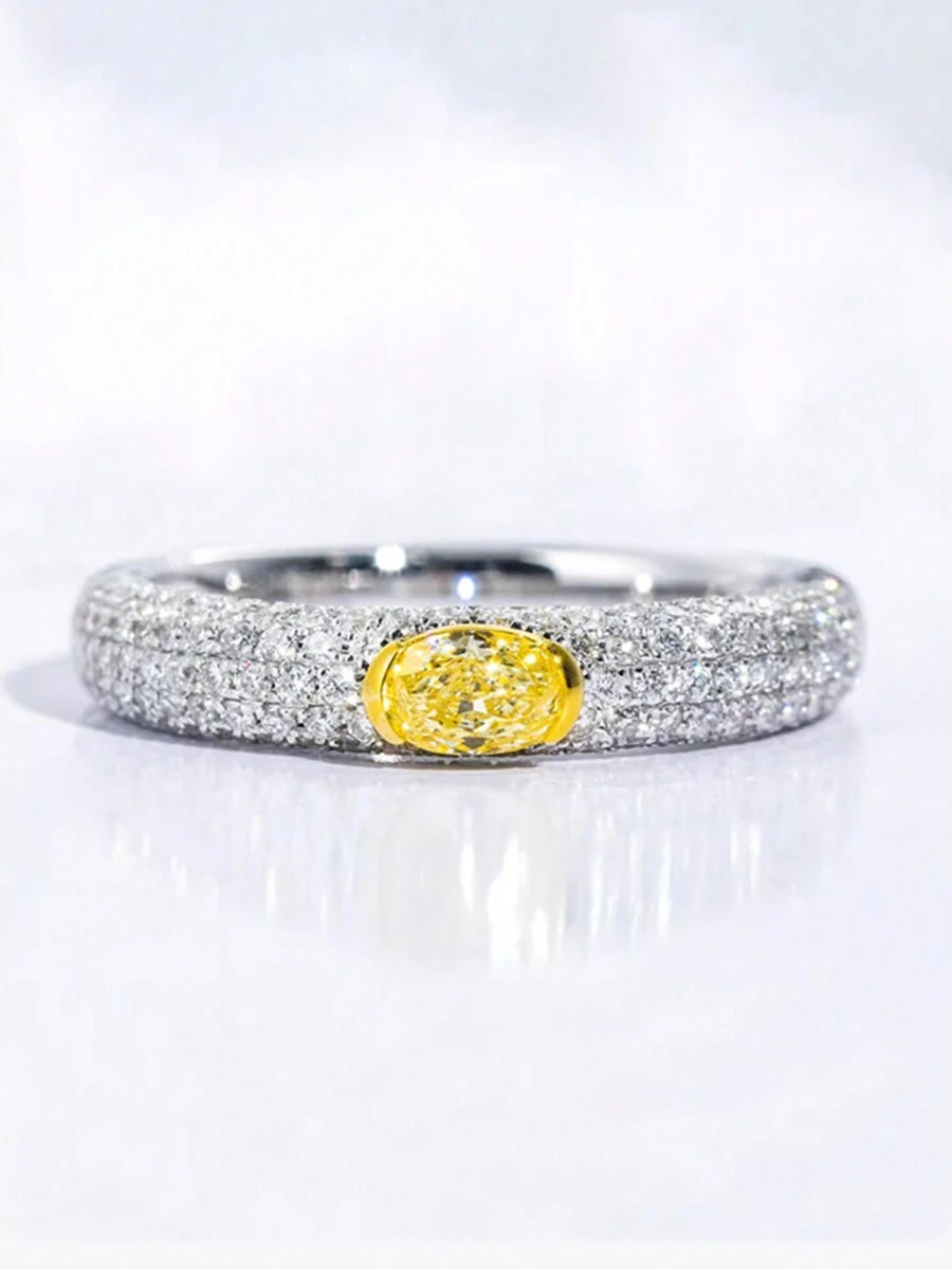 1 件 S925 纯银黄色椭圆形方晶锆石复古 INS 风格戒指，适合女性日常佩戴、节日和派对礼物珠宝 - 黃色橢圓形華麗女士戒指 - 查看 1