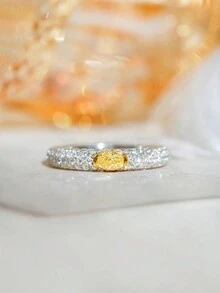 1 件 S925 纯银黄色椭圆形方晶锆石复古 INS 风格戒指，适合女性日常佩戴、节日和派对礼物珠宝 - 黃色橢圓形華麗女士戒指 - 查看 3