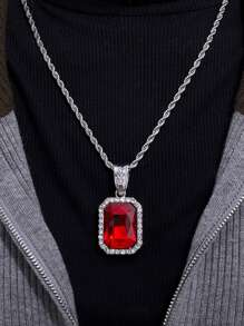 1 件男女通用奢华玻璃水晶吊坠项链,休闲水钻合金链,适合日常佩戴,有红色、白色、蓝色、绿色可选 - 寶石吊墜項鍊 - 查看 7