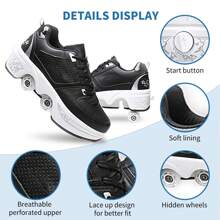 preyrocbirds Scarpe con rotelle, pattini a rotelle, skateboard, scarpe per bambini con rotelle, scarpe da pattinaggio, scarpe da ginnastica con ruote per ragazze e donne