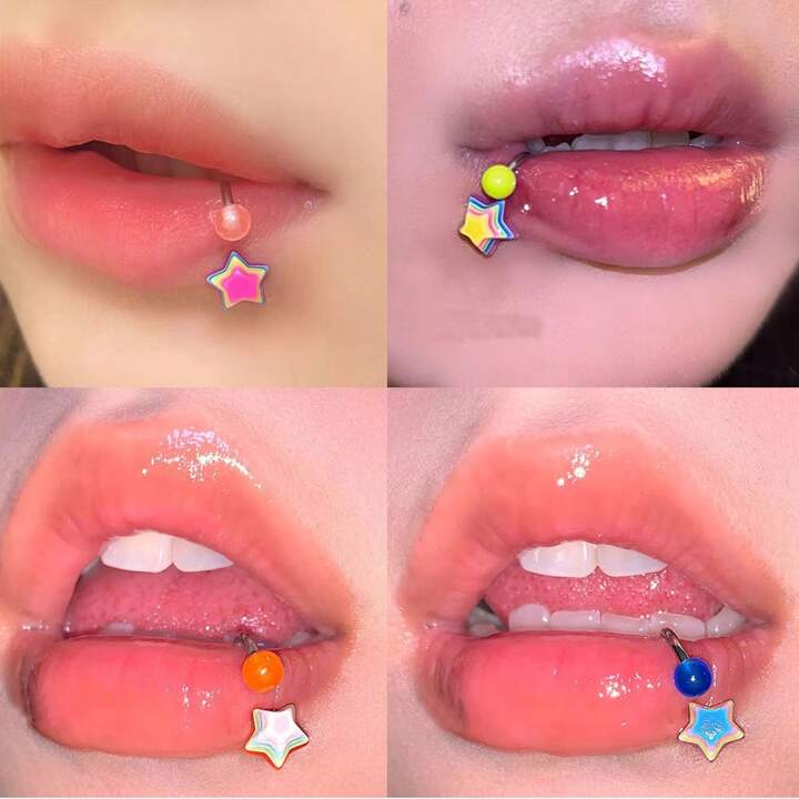 1PC Colorful Star Lip Ring Lip Piercing Acrylic Rainbow Star