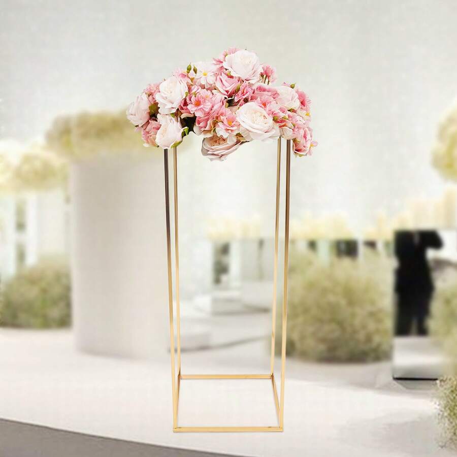 YUNRUX Soporte de flores dorado Centros de mesa de boda Florero Columna Soporte de flores Decoraciones de boda Estante de exhibición de flores geométricas Decoraciones para bodas, cumpleaños, fiestas (29x29x80cm)