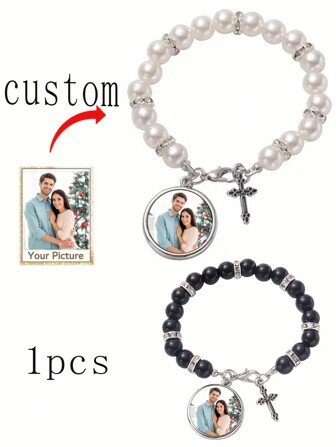Skräddarsytt fotopärlorarmband - en elegant personlig present som lämpar sig för födelsedagar, alla hjärtans dag och mors dag Tillbaka till skolan Vinterpresentidéer Pojke Flicka Alla hjärtans dag