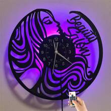 Vinyl Record Led Wall Clock Beauty Salon For Beauty Salon Beauty Shop And Living Room Bedroom Unique Birthday Best Gift Vintage Barber Shop Theme Vinyl Record Wall Clock - Silent, Battery Powered, Arched Crown Shape, Unique LED Glow Design