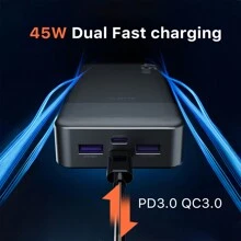Cargador portátil Juovi Power Bank, 20 000 mAh, 45 W, PD3.0, carga rápida 0 C 4.0, pantalla LED, 2 puertos USB-C y 2 puertos USB-A para iPhone 15, color negro