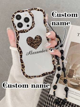 Valentines Cream-Colored Wavy Edge Glossy Oil Leopard Print Love Painted Anti-Drop Mobile Phone Case With Handmade Beaded Bracelet, Compatible With IPhone XR/7/8, IPhone 16/16 Pro/16 Plus/16 Pro Max, IPhone 15 Pro Max, IPhone 13, IPhone 14, IPhone 11 Soft Case, P12, XS, Cream-Colored Wavy Edge Glossy Oil New TPU Anti-Drop Soft Case, Compatible With Galaxy S24, Galaxy S24+, Galaxy S24 Ultra, Galaxy S22, Galaxy A13 4G, Galaxy A52, A52s 5G, Galaxy A23, Galaxy A35, Galaxy A25, Galaxy A73, Redmi Note 11, 11 Lite, Phone Charm, Leopard Print, Clear, Stylish, Colorful, Vintage, Cute, Contracted, Funny, Custom, Personalized, Unique, Customized, Ideal Gifts For Him, Ideal Gifts For Her, Boyfriend, Girlfriend, Family, Friends, Grandparents, Couple, For Anniversaries, For Birthdays