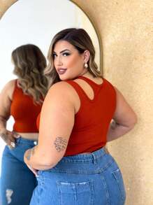 PAZME Plus Size Cropped Top Double Strap Tank Top Open Shoulder