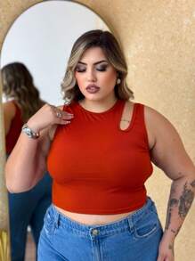 PAZME Plus Size Cropped Top Double Strap Tank Top Open Shoulder
