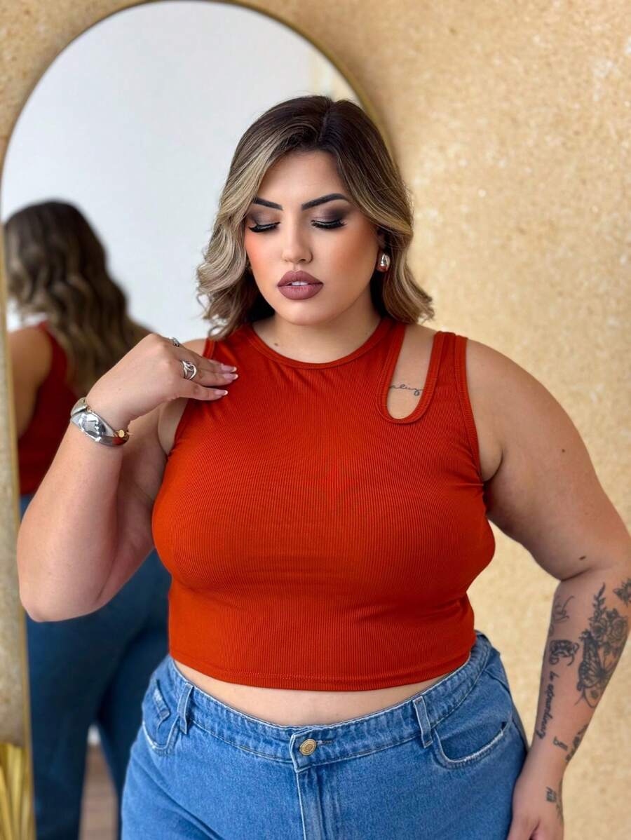 PAZME Plus Size Cropped Top Double Strap Tank Top Open Shoulder