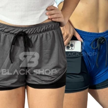 KIT 2 Women's Shorts 2 In 1 Men's Gym Bermuda Running Training With Elastane - 藏蓝色 - 查看 1