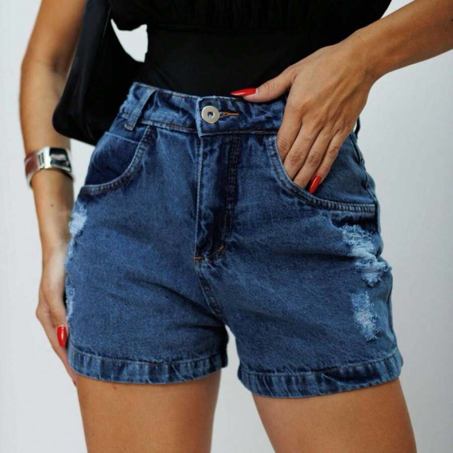 LeLe Outifit Women's High Waist Denim Shorts Without Laycra - Rửa tối - Xem 1