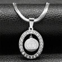 Catholic Saint Benedict Snake Chain Necklace, Unisex, Stainless Steel Material, Rhinestone Inlaid, Gold/Silver Pendant, Gemstone Choker - Necklace - View 5