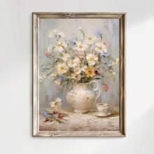 Set di 1 stampa su tela di un quadro botanico di fiori primaverili vintage senza cornice, in stile rustico, floreale malinconico, decorazione in stile di fattoria, dipinto vintage per camera da letto, dormitorio, appartamento, soggiorno, decorazione per casa moderna minimalista