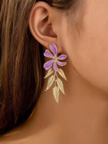 Fashionable Floral Leaf Design Earrings For Women, Elegant & Refined Lavender Color - Mauve Purple - View 7