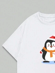 Printed T-Shirt Cotton Comfortable Summer Christmas Atmosphere Stylish Breathable T-Shirt - 白色 - 查看 4